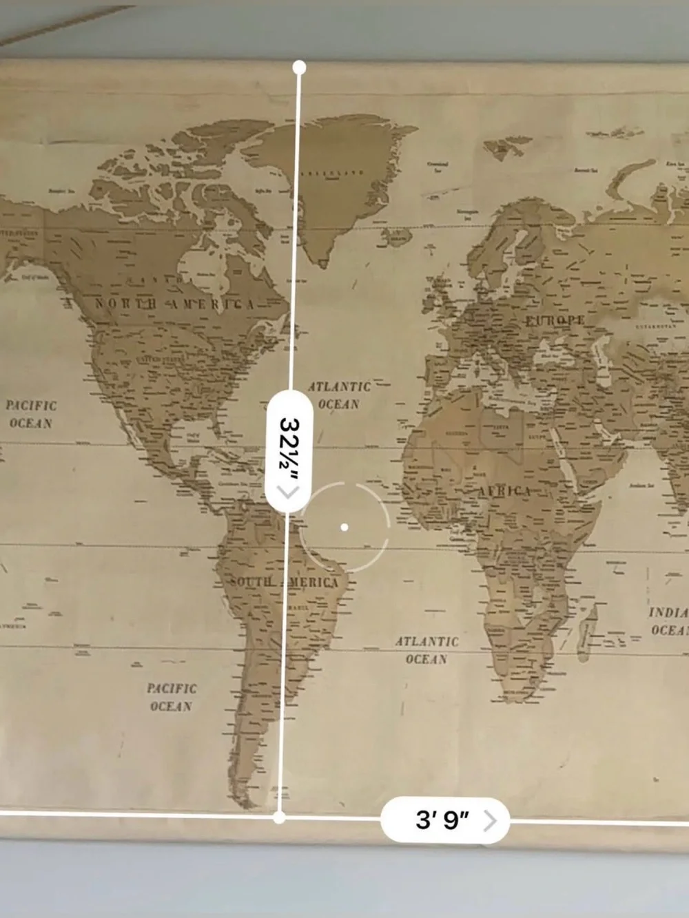 Vintage Style Beige World Map Wall Hanging - Neutral Home Wall Decor